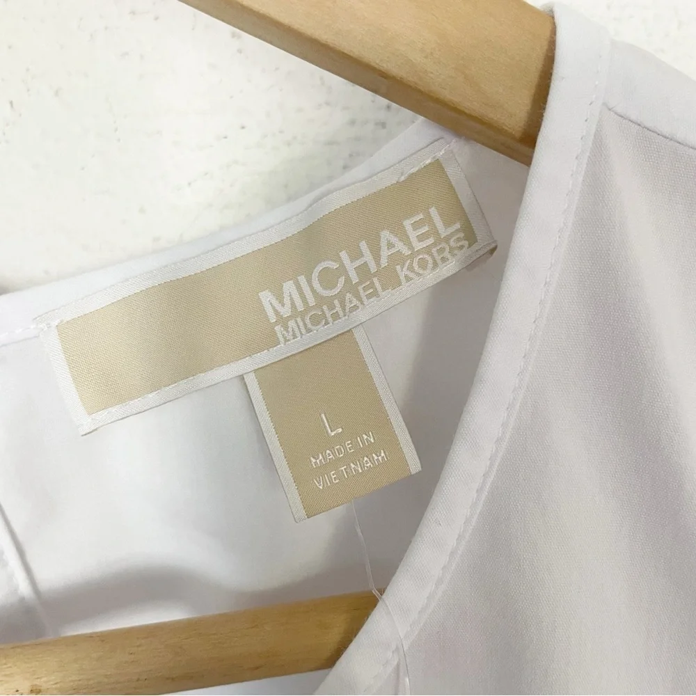 NWT Michael Kors Women’s Sleeveless Ruffle Poplin White Top Blouse Size Large - Picture 6 of 9